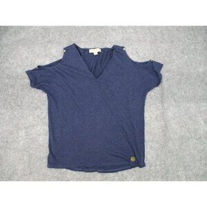 Michael Michael Kors Womens Shirt Medium Blue V Neck Collared Cold Shoulder Knit